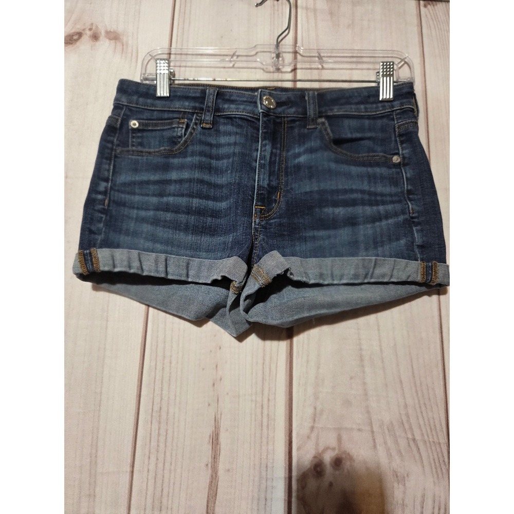 American Eagle Hi-Rise Shortie Dark Wash Cuffed Denim Shorts Sz 6 Super Stretch